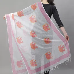 LOOM LEGACY Ethnic Motifs Printed Dupatta With Tasselled Border image 3