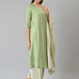 W Printed Rayon Kurta With Parallel Pant & Dupatta image 4
