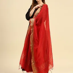 Dupatta Bazaar Red & Gold-Toned Woven Design Dupatta image 4