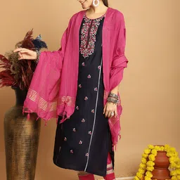 Tulsattva Ethnic Motifs Embroidered Regular Thread Work Kurta With Trousers & Dupatta image 5
