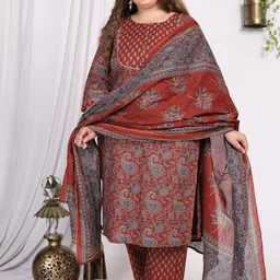 Swasti Paisley Printed Regular Gotta Patti Pure Cotton Kurta with Trousers & With Dupatta image 4