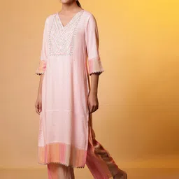 AURELIA Floral Printed Regular Thread Work Kurta With Palazzos & Dupatta image 4