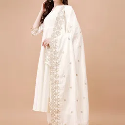 KALINI Thread Work Mandarin Collar Anarkali Kurta with Palazzos & With Dupatta image 4