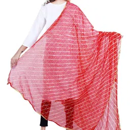 Alakh Creation Leheriya Printed Zari Chiffon Dupatta image 3