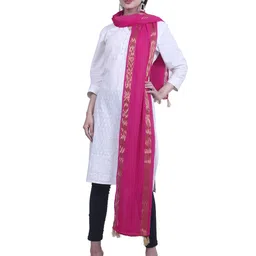 Alakh Creation Striped Chiffon Woven Design Zari Dupatta image 3