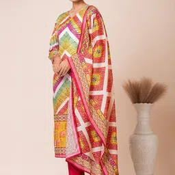 SARSO Printed Regular V-Neck Kurta with Trousers & With Dupatta image 5