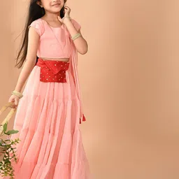 LilPicks Girls Tiered Lehenga & Blouse With Dupatta-image-53