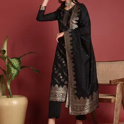 KALINI Ethnic Motifs Woven Design Regular Kurta with Trousers & Dupatta image 5