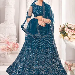 Kvsfab Embroidered Net Semi-Stitched Lehenga & Unstitched Blouse With Dupatta image 2