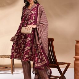 Anouk Red Floral Printed Pure Cotton Straight Kurta with Trousers & Dupatta-38
