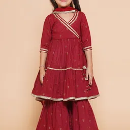 Bitiya by Bhama Girls Ethnic Motifs Printed Gotta Patti Kurta with Sharara & Dupatta-image-59