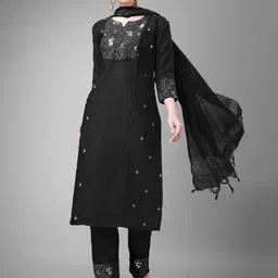 ARADHNA Ethnic Motifs Embroidered Regular Sequinned Kurta With Trousers & Dupatta image 1