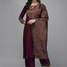 Indo Era Women Yoke Design Kurta with Palazzos & With Dupatta-image-24