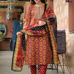 KALINI Selection Of 2 Ethnic Motifs Printed Mirror Work Kurtas With Trousers & Dupattas-picture-9