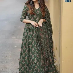 KALINI Selection Of 2 Floral Printed V-Neck Anarkali Kurta With Trousers & Dupatta-picture-20