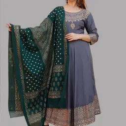 SkyaSia Ethnic Motifs Printed Anarkali Kurta with Dupatta-picture-55
