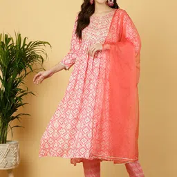KALINI Ethnic Motifs Printed Thread Work Kurta with Trousers & Dupatta-5