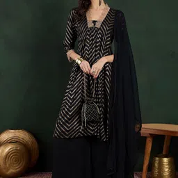 Sangria Foil Printed Anarkali Kurta Palazzo With Dupatta Set-47