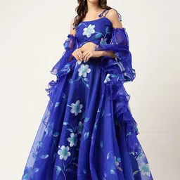 Divena Printed Organza Ready to Wear Lehenga & Blouse With Dupatta-picture-43