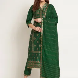 Shopping Queen Floral Woven Design Gotta Patti Kurta With Trousers & Dupatta-picture-3