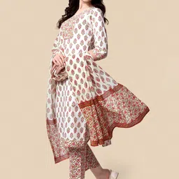 KALINI Ethnic Motifs Printed Gotta Patti Cotton Straight Kurta & Trousers With Dupatta-picture-40