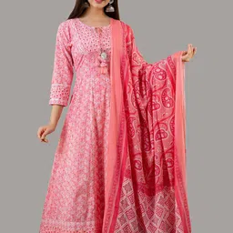 KALINI Women Pink Floral Printed Empire Pure Cotton Kurta & Trousers With Dupatta-image-34
