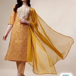 KALINI Bandhani Printed Regular Thread Work Kurta & Trousers With Dupatta image 1