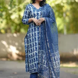 KALINI Selection Of 2 Floral Printed Pleated Straight Kurta With Trouser And Dupatta image 2