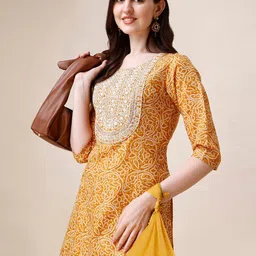 KALINI Bandhani Printed Regular Thread Work Kurta & Trousers With Dupatta image 2