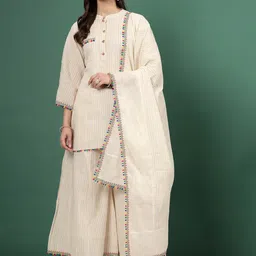 Clora Creation Embroidered Straight Kantha Work Pure Cotton Kurti with Sharara & Dupatta-image-11