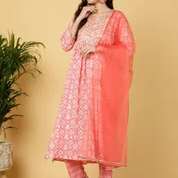 KALINI Ethnic Motifs Printed Thread Work Kurta with Trousers & Dupatta image 3