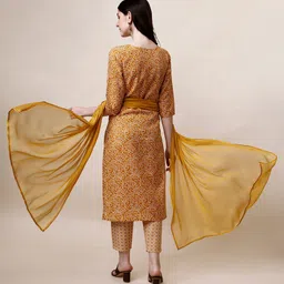KALINI Bandhani Printed Regular Thread Work Kurta & Trousers With Dupatta image 5