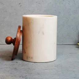 izzhaar Snow Forest 500ml Brown & White Marble & Wood Storage Jar-picture-24