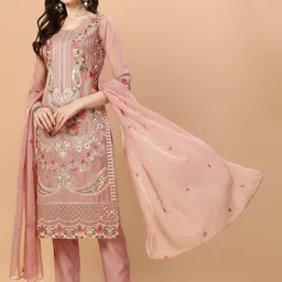 KALINI Floral Embroidered Thread Work Straight Kurta With Trousers & Dupatta-picture-11