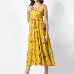 Women Ethnic Dress Yellow Knee Length Dress-image-2