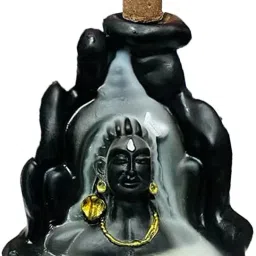 Lord Shiva Smoke Fountain Backflow with 10 Incense Cones, Shiv Mahdev Murti Idol Polyresin Incense Holder Set-26