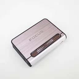 FOCUS Long Cloud Silver 10 pcs Automatic Loading Cigarette Case Dispenser with Inflatable Windproof Pocket Lighter-1