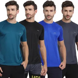 Pack of 4 Men Solid Round Neck Polyester Multicolor T-Shirt-picture-7