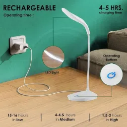 akr Rechargable Led Reading table Lamp Level Brightness And Touch Table Lamp (10, White) Table Lamp image 4