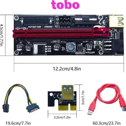 Tobo VER009S PCIE Riser Express Cable 1X to 16X (Dual-6pin / MOLEX) with Led Graphics Extension Ethereum ETH Mining Powered PCI-E Riser Adapter Card, with 24inches USB 3.0 Cable (VER009S) DDR2 2 GB NVIDIA Chipset 30 bit 64 MHz Graphics Card image 4