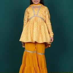 Ethnovog Girls Square Neck Full Sleeves Gotta Patti A-line Kurta With Sharara & Dupatta-image-27