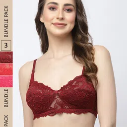 Docare Pack Of 3 Floral Non Padded Non-Wired Cotton Bralette Bra-18