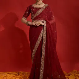 Anouk Maroon & Gold-Toned Embellished Embroidered Pure Georgette Saree-picture-55