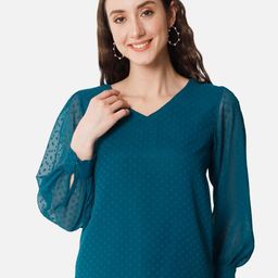 ALL WAYS YOU Self Design V-Neck Puff Sleeves Top-image-96