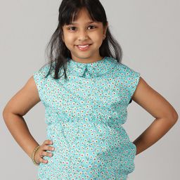 KiddoPanti Girls Floral Printed Peter Pan Collar Georgette Top-image-65