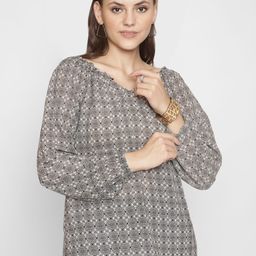 250 DESIGNS Ethnic Motifs Printed V-Neck Puff Sleeves Georgette Top-image-102