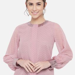 BAESD Self Design Jewel Neck Cuffed Sleeves Top-76