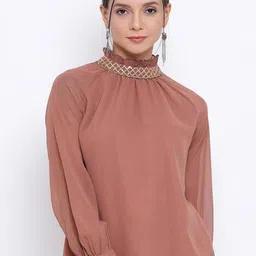 BAESD Sequinned Embellished High Neck Cuffed Sleeves Top-33