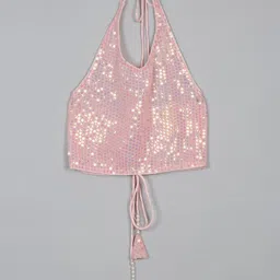 SAKA DESIGNS Sequinned Embellished Halter Neck Crop Top-image-8