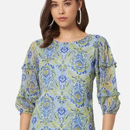 BAESD Ethnic Motif Printed Puff Sleeve Top-image-6
